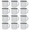 Argon Tableware 375ml Enamel Mugs - Black Rim - Set Of 12 Metal Drinking Cups Coffee Teacup Mug Set Hot, Cold Drinks Cups