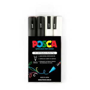 Uni Posca 2.5mm Tip Marker Assorted (4pk) (Black/White)