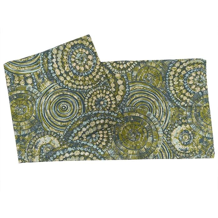 CottonMore 100% Cotton Sateen Dining Table Runner 190x31cm Green Pattern
