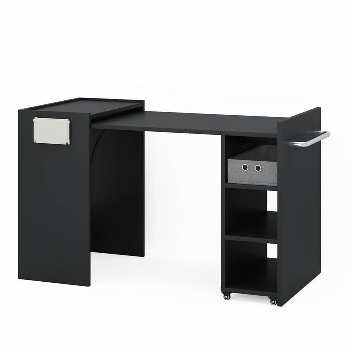 Ufurniture Folding Sewing Machine Table Extendable Craft Table Compact Multi-Purpose Table Side Desk Black
