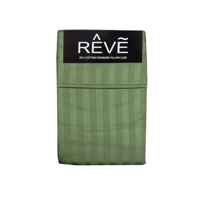 Bloomington Pair of Reve 100% Cotton Standard Pillowcases 48 x 74 cm Narrow Stripe Olive