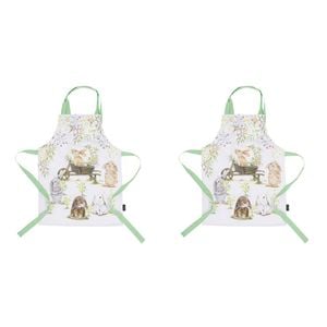 2x Ashdene Bunny Tales Kids Adjustable Kitchen Cooking Apron Green