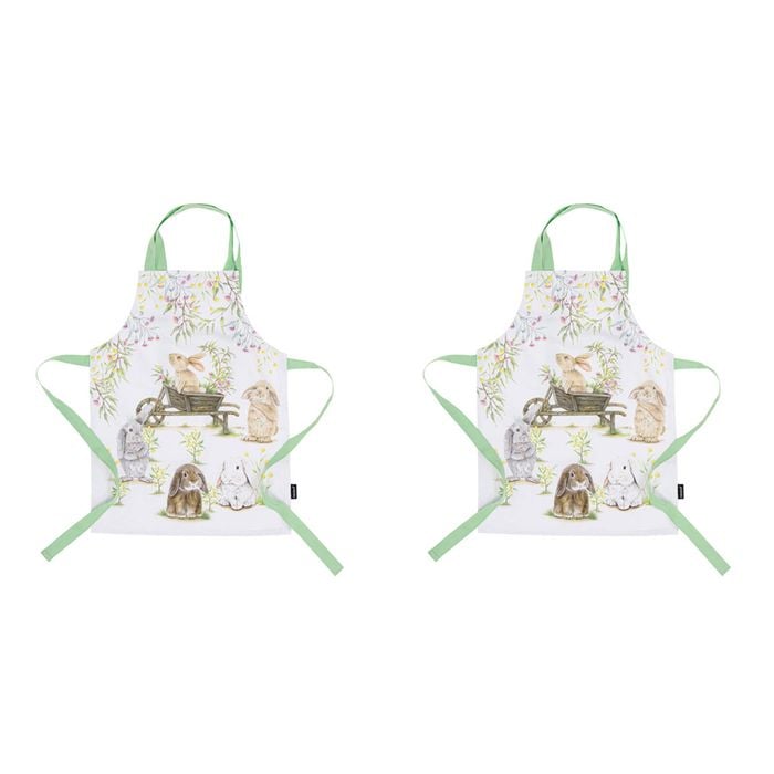 2x Ashdene Bunny Tales Kids Adjustable Kitchen Cooking Apron Green