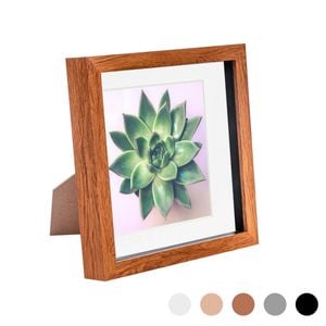 Nicola Spring Acrylic 3D Box Photo Frame with 6" x 6" Mount - 8" x 8"  - Dark Wood