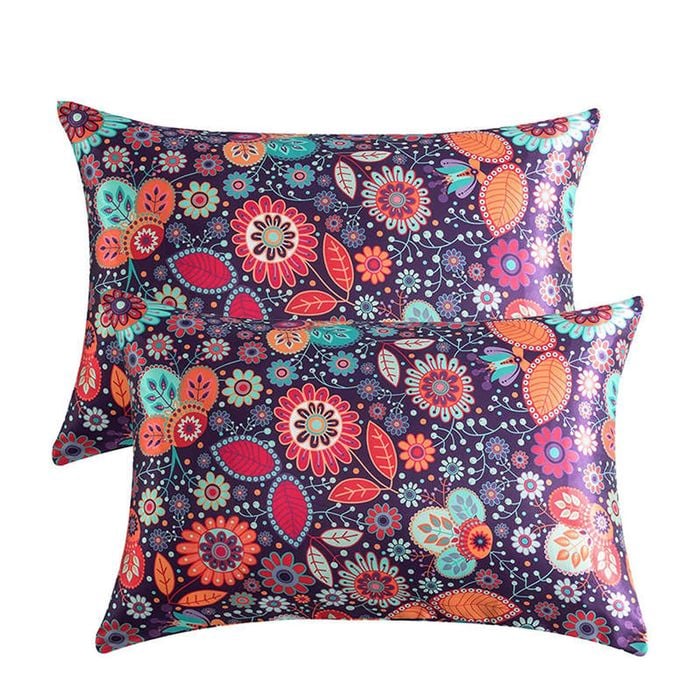 Catzon 2 Pcs Floral Satin Pillowcases for Hair and Skin with Envelope Closure 51 X 92cm