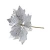 Catzon 6 Pcs Glitter Christmas Flowers with Stem Artificial Poinsettia-Silver
