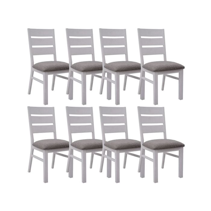 Plumeria Dining Chair Set of 8 Solid Acacia Wood Dining Furniture - White Brush