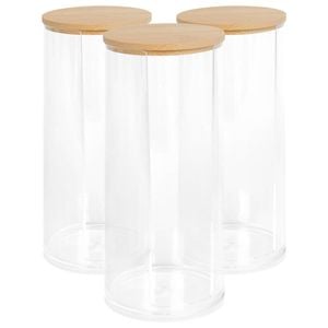 Harbour Housewares Reusable Plastic Tall Cotton Pad Holders with Bamboo Lid - Pack of 3