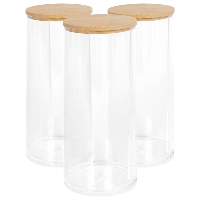 Harbour Housewares Reusable Plastic Tall Cotton Pad Holders with Bamboo Lid - Pack of 3