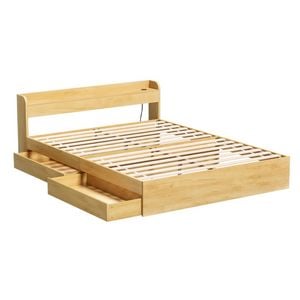 Artiss Wooden Bed Frame Queen Wooden Beds Base with Charging Ports