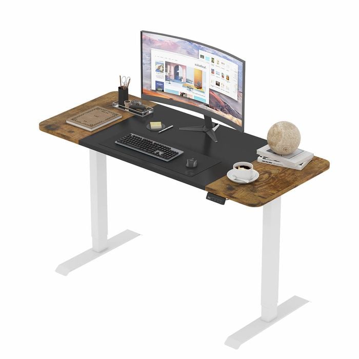 Ufurniture Electric Standing Desk 140cm Splice Board Black+Walnut Table Top+ White Frame