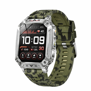 Smart Watch 1400mah Battery Outdoor Fitness Tracker Ip68 Waterproof Bluetooth Call Sos Flashlight Camouflage Green
