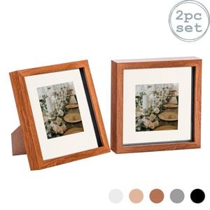 Nicola Spring Acrylic 3D Box Photo Frames with 4" x 4" Mounts - 8" x 8"  - Dark Wood - Pack of 2