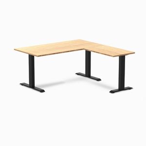 Desky Fixed Height Bamboo L-Shape Office Desk Matte Black Frame 150x155cm