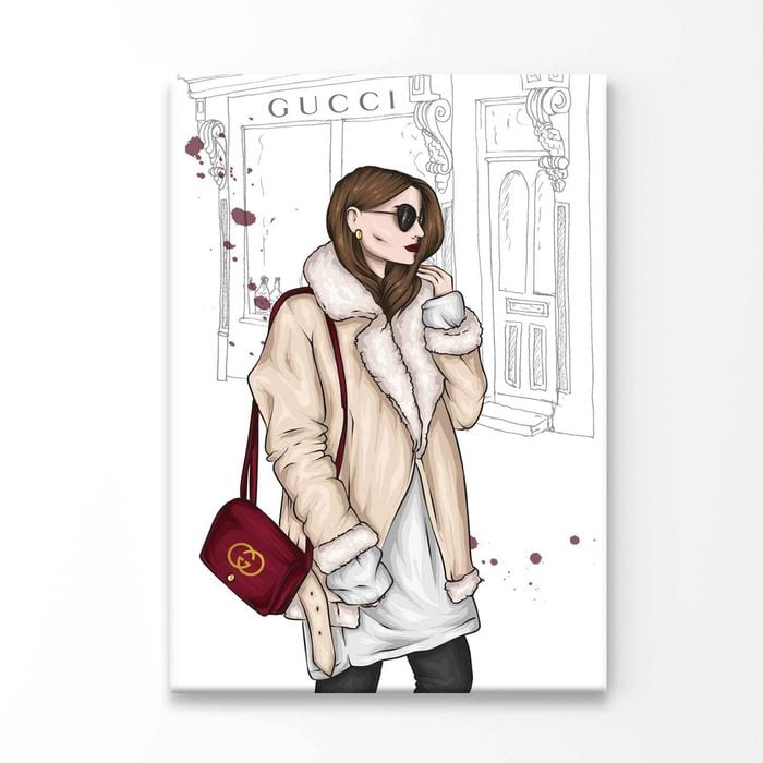 Fashion Lady with Red Elegant Bag Print 100% Australian Made 60x90cm (Stretched Canvas)