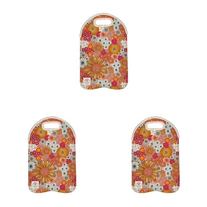 3x Good Vibes Outdoor Double Bottle Bag Neoprene 24x38cm Retro Summer Print