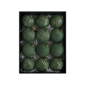 Catzon 12 Pcs Elegant Christmas Ball Ornaments 8CM Shatterproof Pendants for Holiday Decor-Green