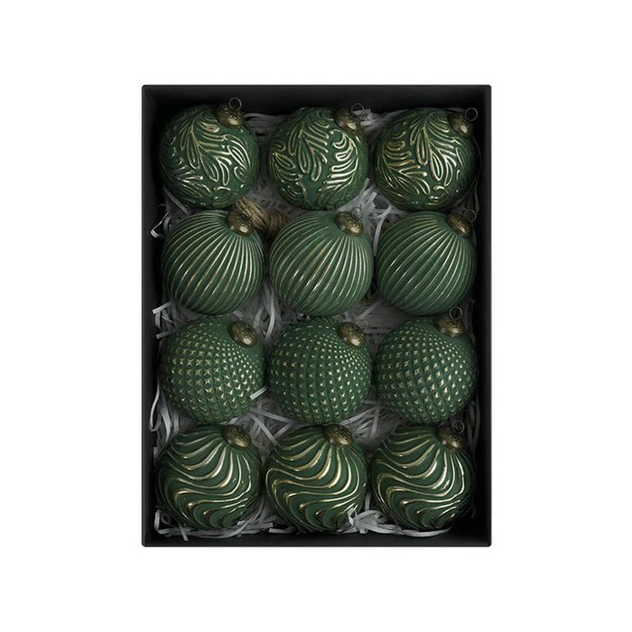 Catzon 12 Pcs Elegant Christmas Ball Ornaments 8CM Shatterproof Pendants for Holiday Decor-Green