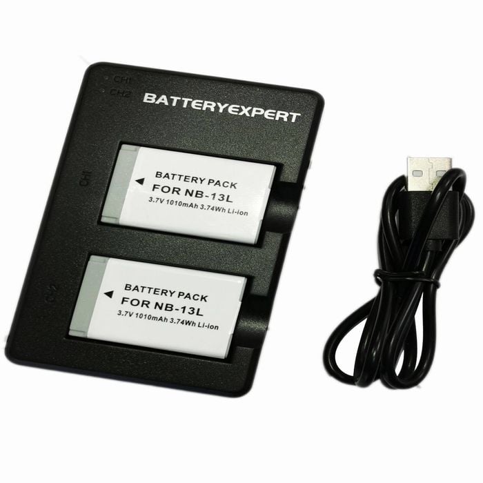 2x Batteries and External Battery Charger for Canon NB-13L PowerShot G7 X Mark II SX740 HS Camera