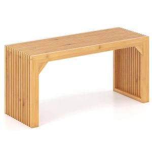 Costway 90cm Outdoor Bamboo Dining Bench Chair Slatted Seat Natural