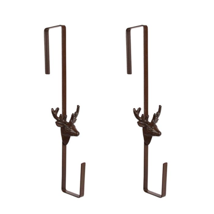 2PK Esschert Design Cast Iron Door Wreath Hanger Deer Home Decor 35.5 cm Brown