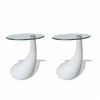 2pc Modern High Gloss Glass Top Drop Coffee Table White Side Dinner Office Home