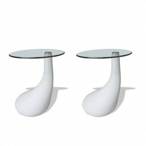 2pc Modern High Gloss Glass Top Drop Coffee Table White Side Dinner Office Home