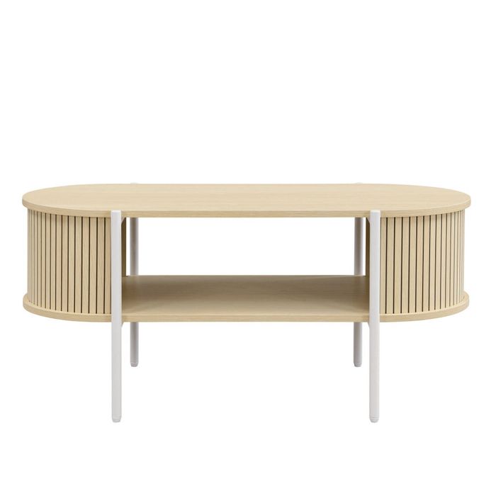 Design Square Lior Open Shelf Oval Coffee Tea Table Metal Legs Oak & White