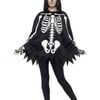 Skeleton Print Womens Halloween Costume Poncho And Gloves Set - Default Title