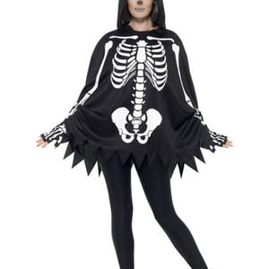 Skeleton Print Womens Halloween Costume Poncho And Gloves Set - Default Title