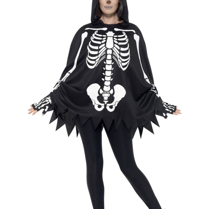 Skeleton Print Womens Halloween Costume Poncho And Gloves Set - Default Title