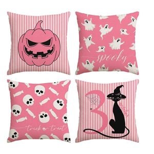 Catzon 4 Pcs Scary Throw Pillow Covers Linen Cushion Case for Decor 40X40cm