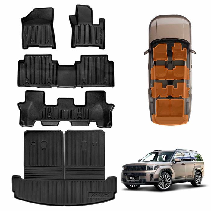 3D Heavy Duty Mats Boot Liner Floor Set for Hyundai SantaFe Santa Fe 6/7 Seater 2024-Onwards Cargo