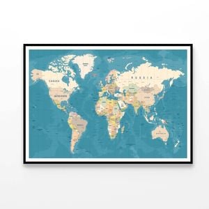 High Detailed Illustration of Worldmap  Print 100% Australian Made 120x90cm  (Poster)