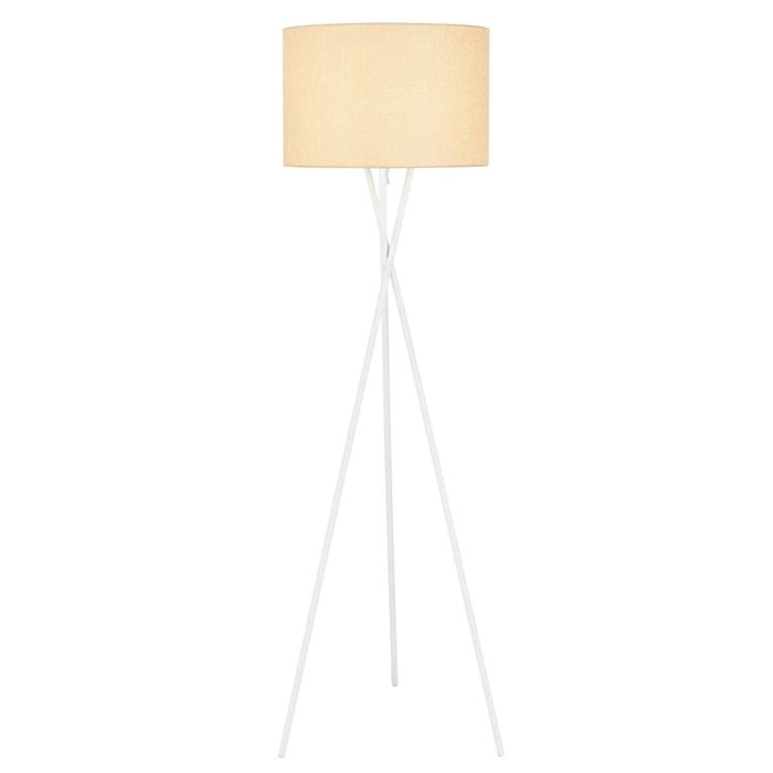 Telbix Denise Contemporary Standing Floor Lamp Light Metal Fabric White Matt Wheat