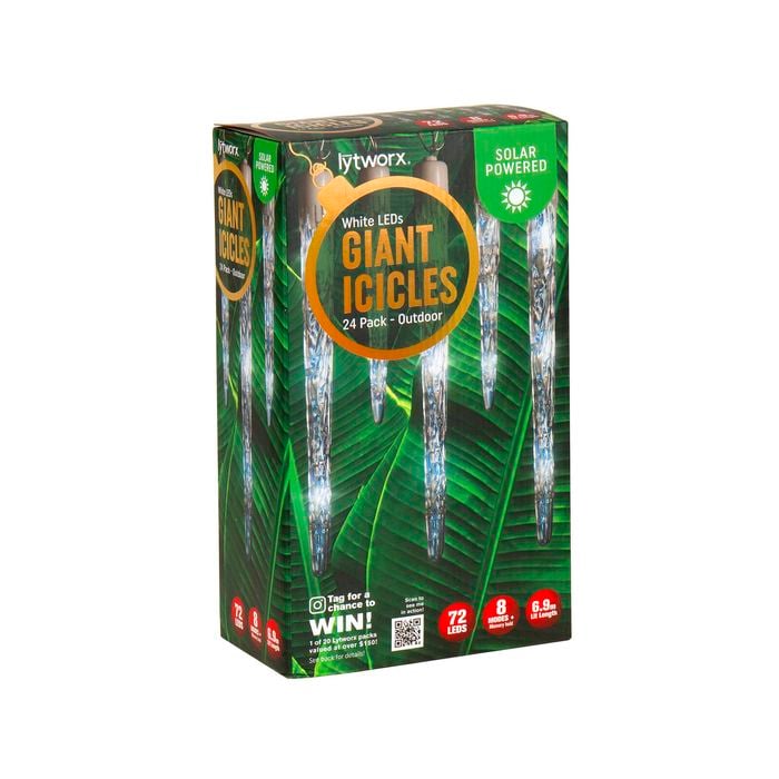 Lytworx White Solar Giant Icicle Lights - 24 Pack