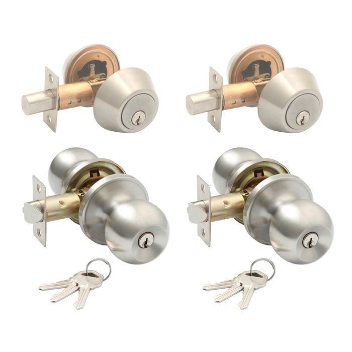 Ikonic Brushed Nickel Ruby Combination Entrance Set - 2 Pack