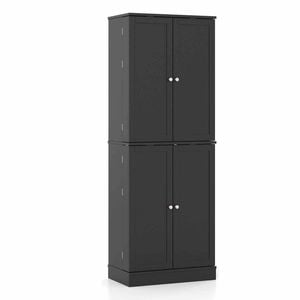 Costway 167CM Pantry Cupboard w/2 4-tier Cabinets 16 Door Shelves Black