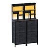 Ufurniture 2x tall Led Nightstand With Charging Station, Bedside Table With 4 Drawers Black