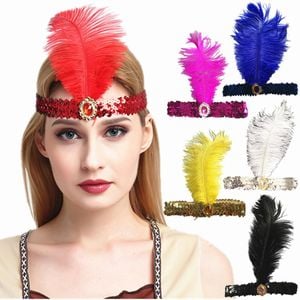 3x 1920s FLAPPER HEADBAND Headpiece Feather Sequin Charleston Costume Gatsby Assorted Colours Pack