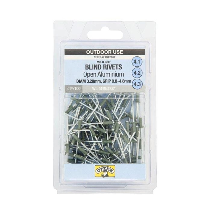 Otter Wilderness® 3.2 x 0.8-4.8mm  Multi-Grip Open Aluminium Blind Rivets - 100 Pack