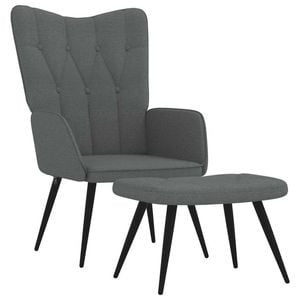 vidaXL Relaxing Chair with a Stool Dark Grey Fabric Kitchen Seat Footrest