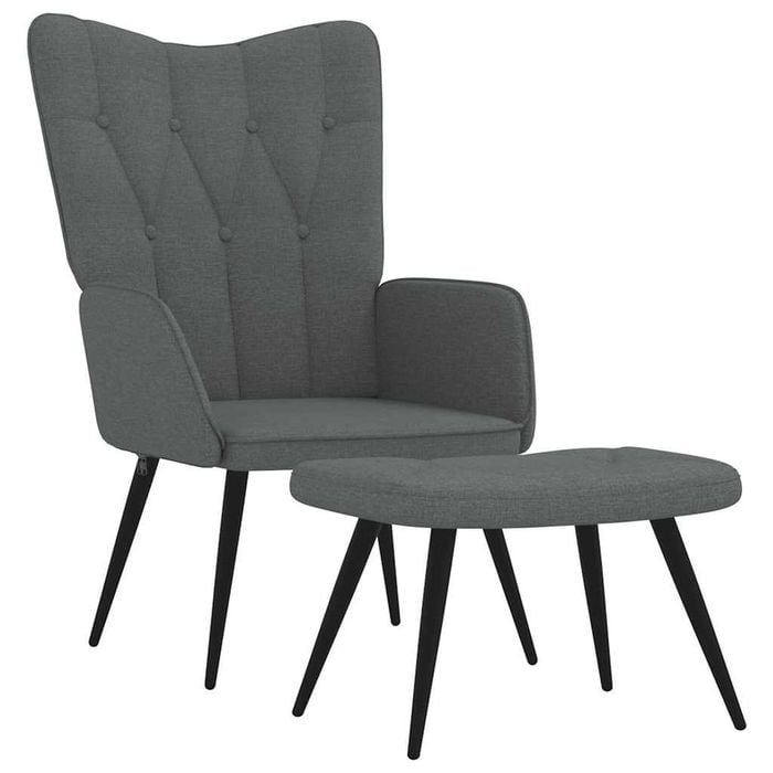 vidaXL Relaxing Chair with a Stool Dark Grey Fabric Kitchen Seat Footrest
