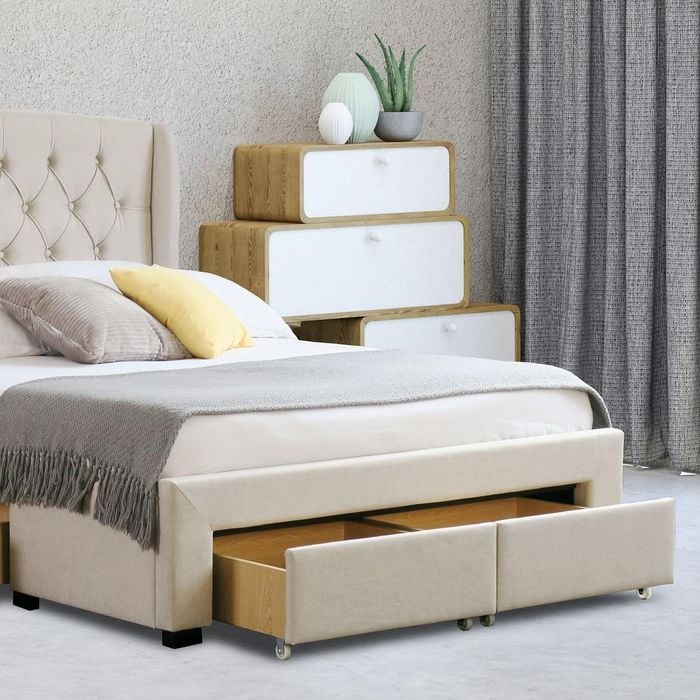 Istyle Modern Classic Dupont King Drawer Storage Bed Frame White Oak