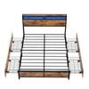 Ufurniture Metal Bed Frame with Charging Station & RGB LED Lights 4 Underbed Storage Drawers Double Rustic Brown