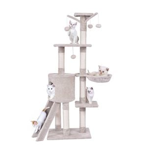 Costway 140cm Cat Tree Kitten Condo House Funiture Scratching Posts W/basket/perch