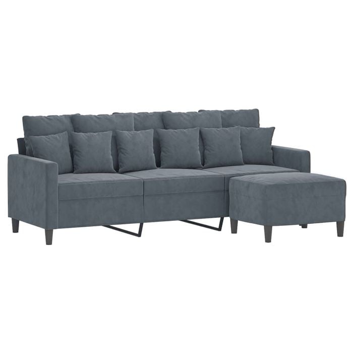 vidaXL 3-Seater Sofa with Footstool Couch Lounge Sofa Settee Dark Grey Velvet