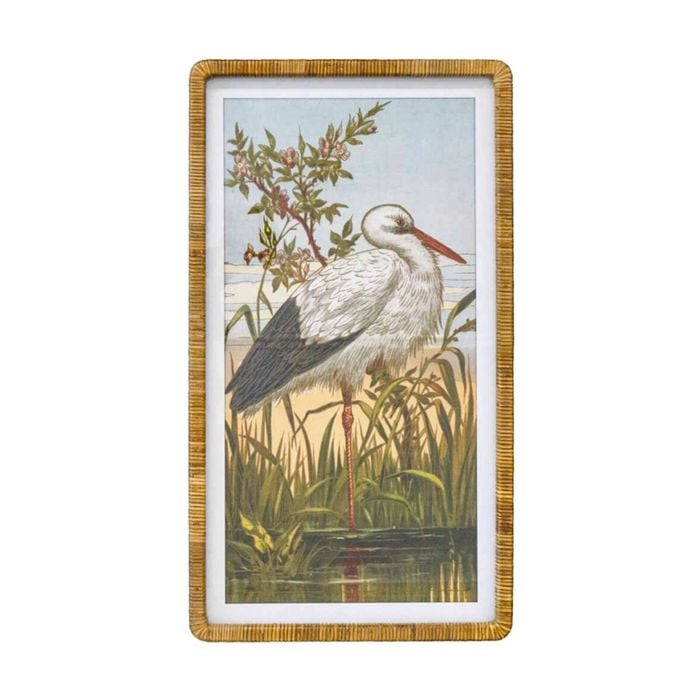 Lvd Natural Ratten Framed Vintage Heron Print Wall Hanging Decor 50x90cm