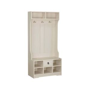 Maestro Furniture Lorrel Modern Hall Tree Coat Rack & Shoe Rack Storage Cabinet - Antique White