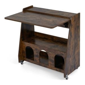 Costway Folding Computer Desk Wheel Convertible Drop Leaf Table Brown